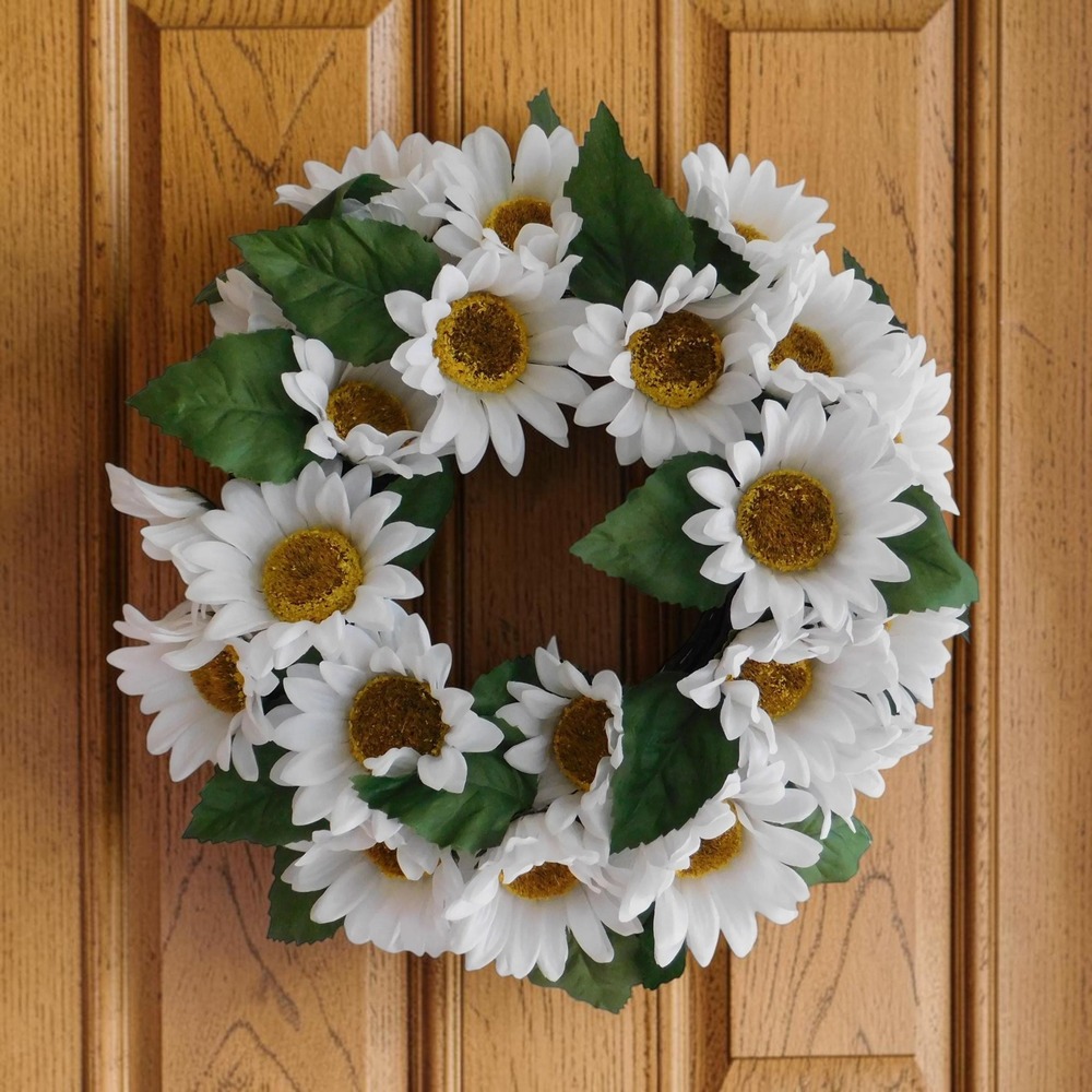 Fall White Sunflower Wreath for Front Door, Autumn Porch Decor, Country Cottage